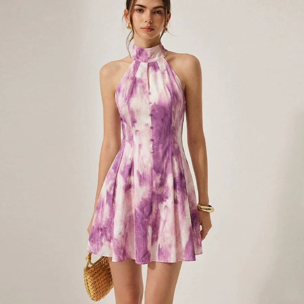 ZARA Women Sleeveless Halter Neck A Line Midi Dress Spring Summer Elegant